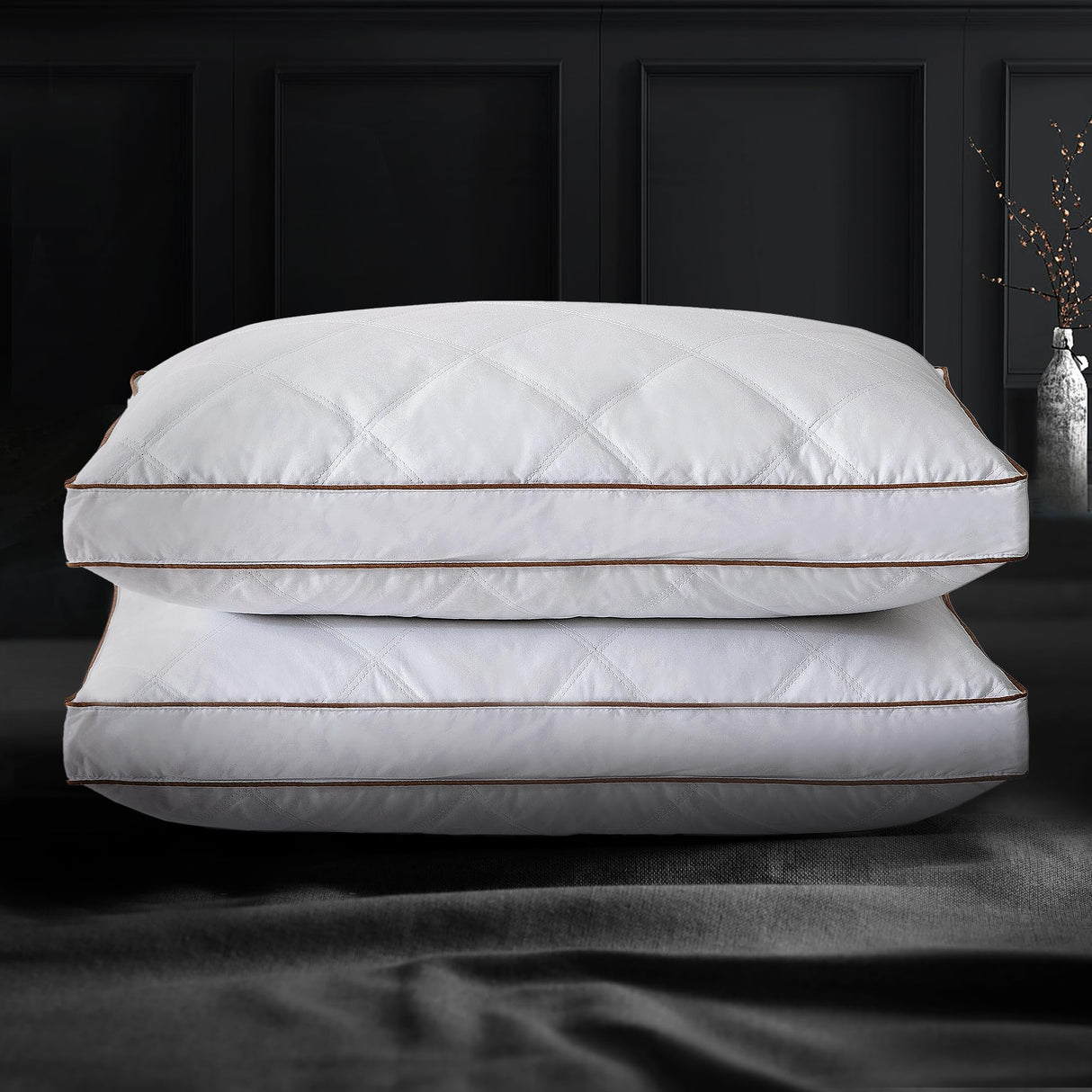 Goose Feathers and Down Pillow, Hotel Collection Gusseted Bed Pillows for Sleeping