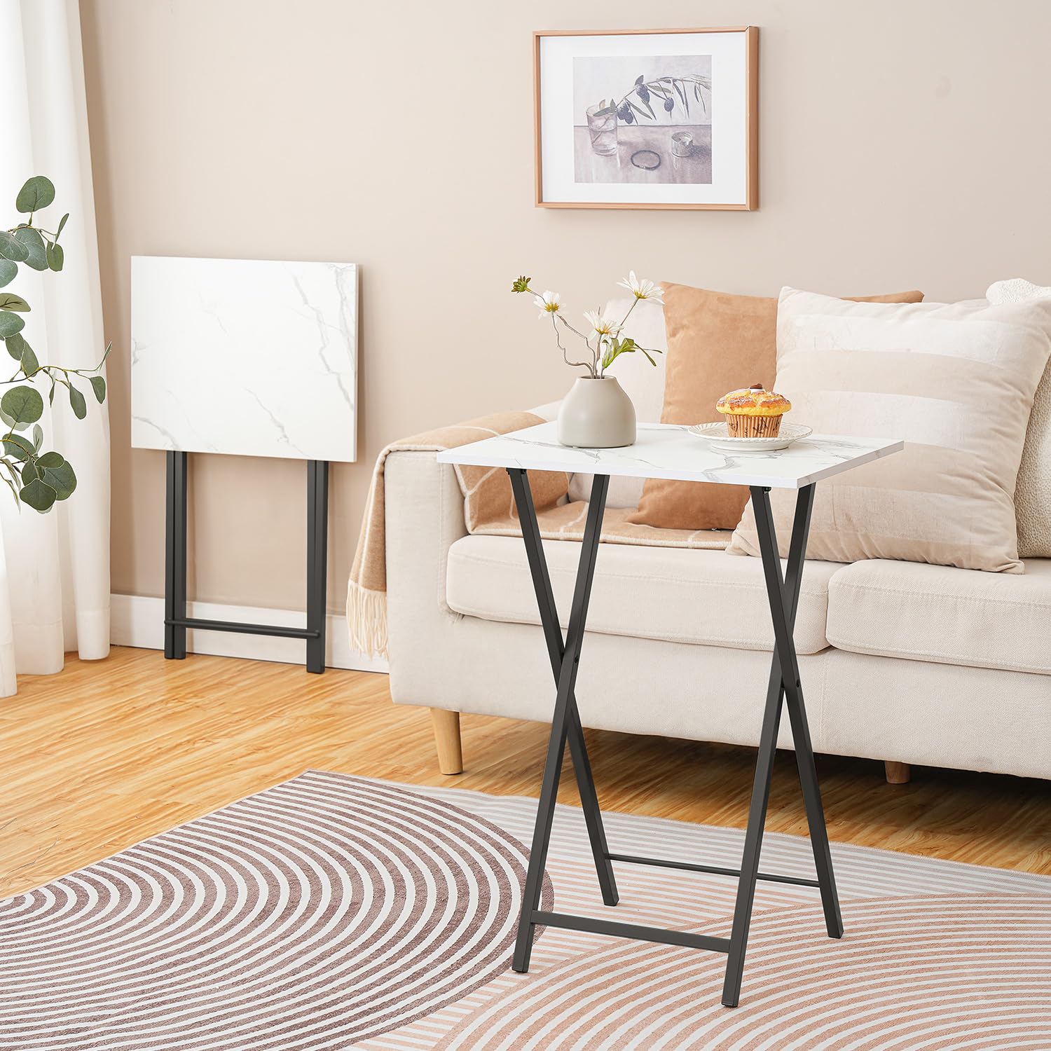 StoneCraft Duo – Marble Folding TV Tray Table Set (2-Pack)