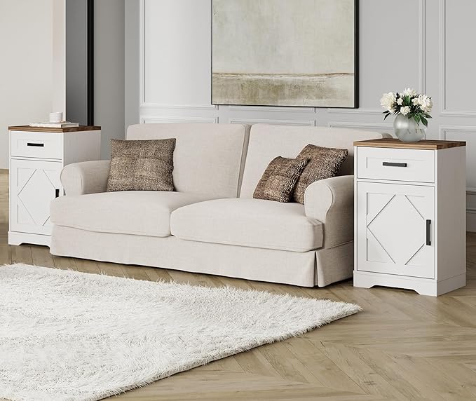 End Table with 1 Drawer & Barn Door, Farmhouse Large Sofa Side Table