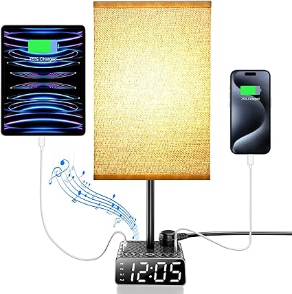 Table Lamp Bedside Lamp with 4 USB Ports and AC Power Outlets