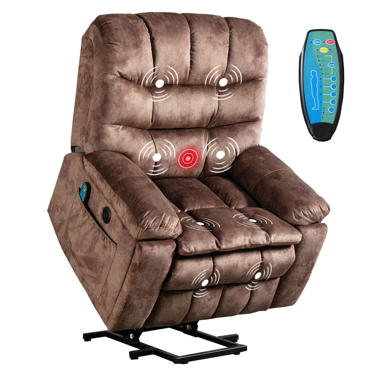 Large Power Lift Chair with Massage and Heat for Elderly Recliner, Brown2