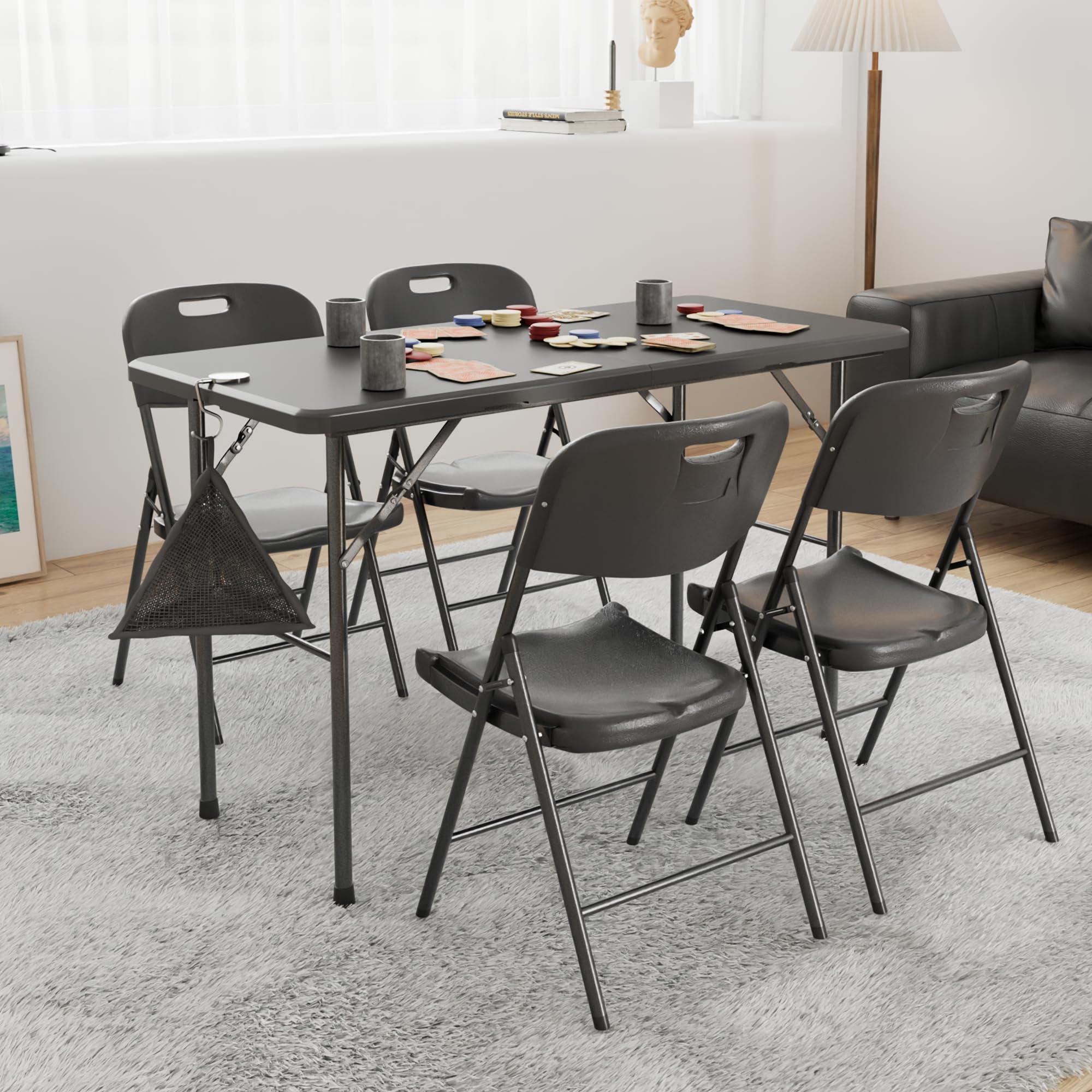 4 Pack Folding Chairs, Indoor/Outdoor Use Plastic Seat with Steel Frame, for Events, Office