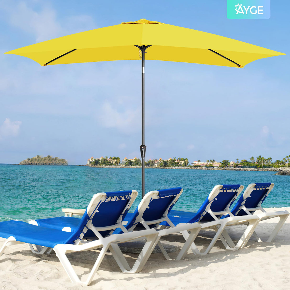 6.5x10FT Rectangular Patio Umbrella Outdoor Table Umbrella w/Push Button Tilt & Crank