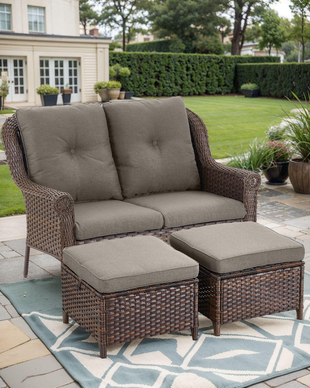 Patio Loveseat Outdoor Wicker Sofa - Heavy Duty All-Weather Rattan 2-Person Sofas