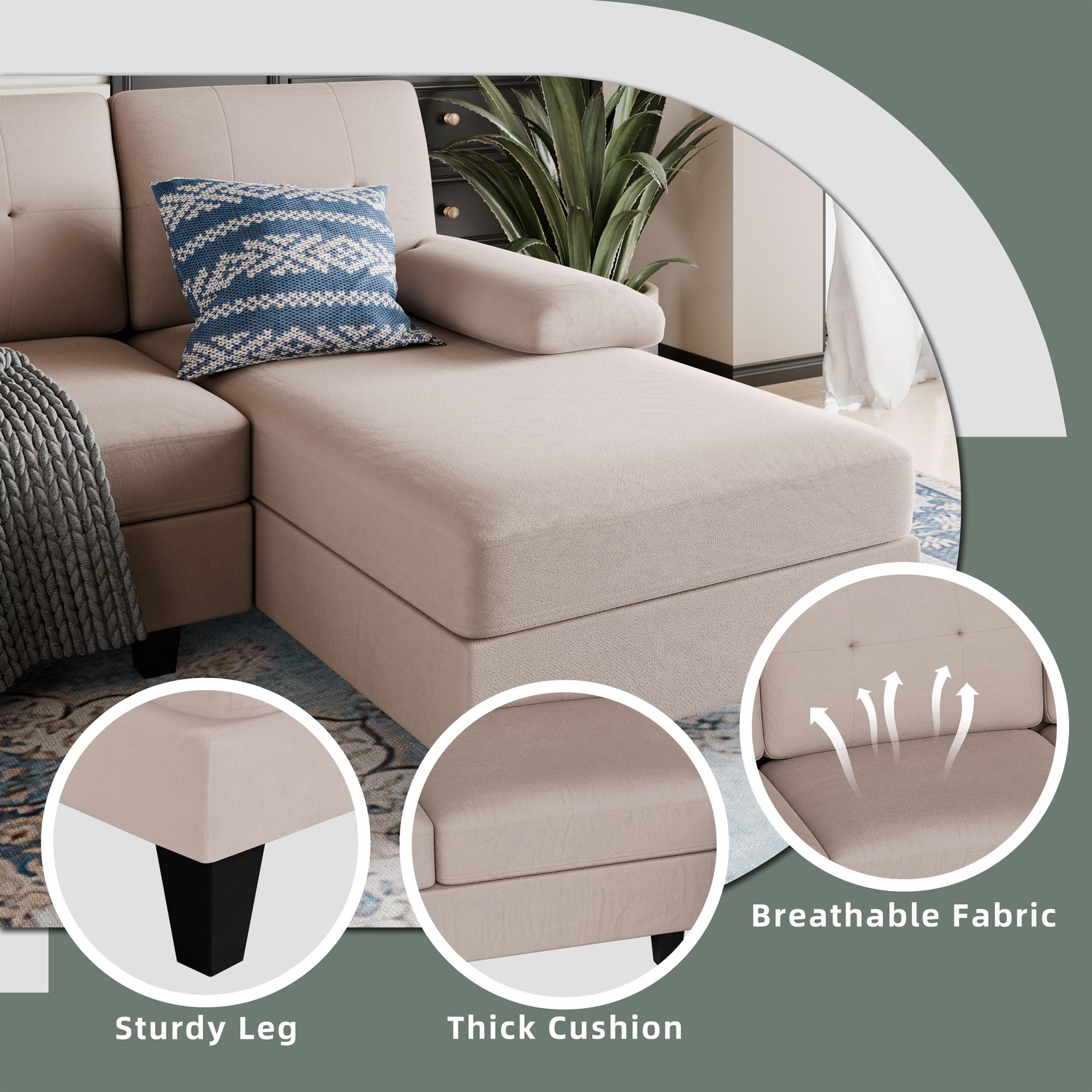 Sectional Couches for Living Room, U Shaped Sofa Couch with Double Chaise