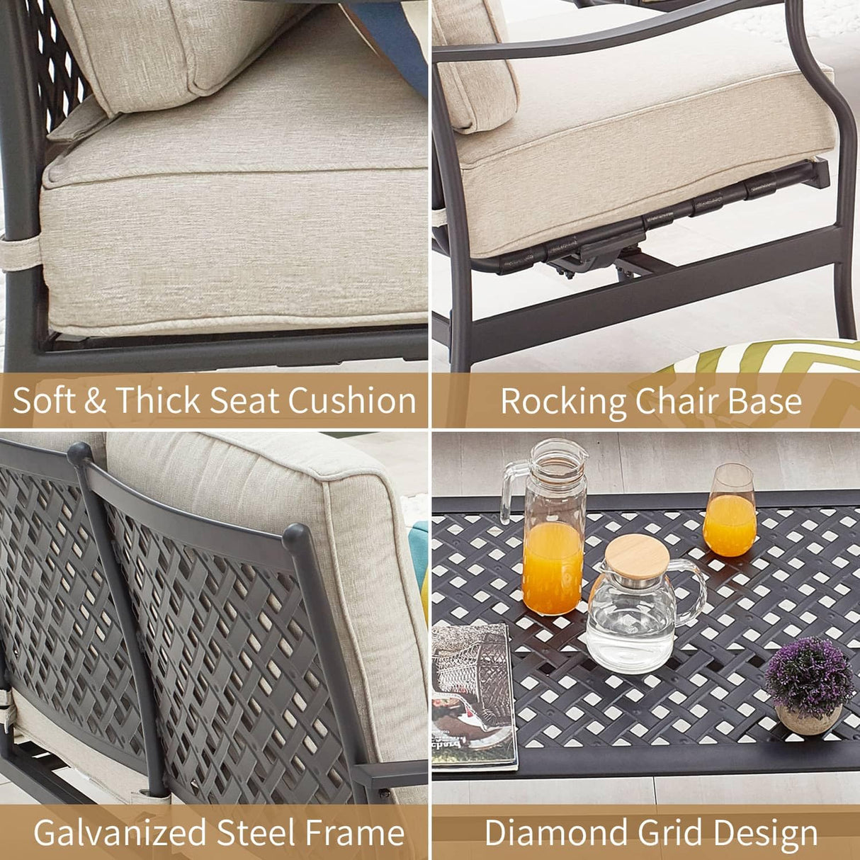 Patio Conversation Set 4Pcs Cushioned Outdoor Furniture Sets