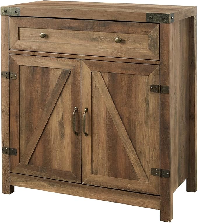 Cass Modern Farmhouse Double Barn Door Accent Cabinet, 30 Inch, Rustic Oak