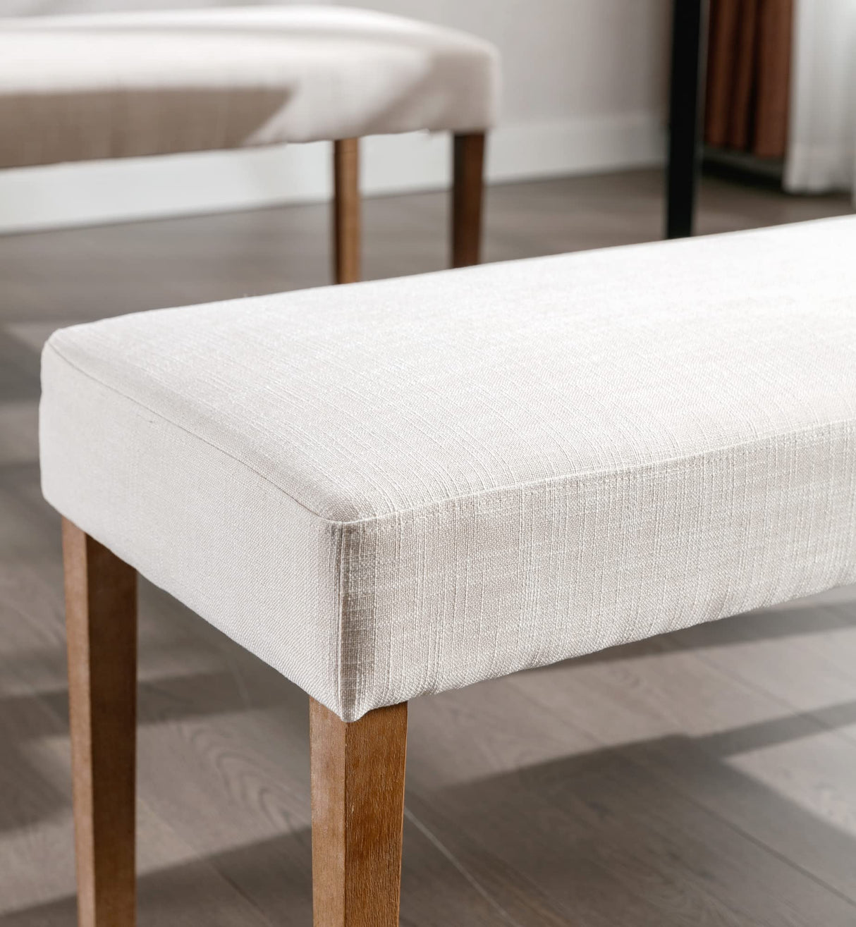 Farmhouse Linen Upholstered Dining Bench