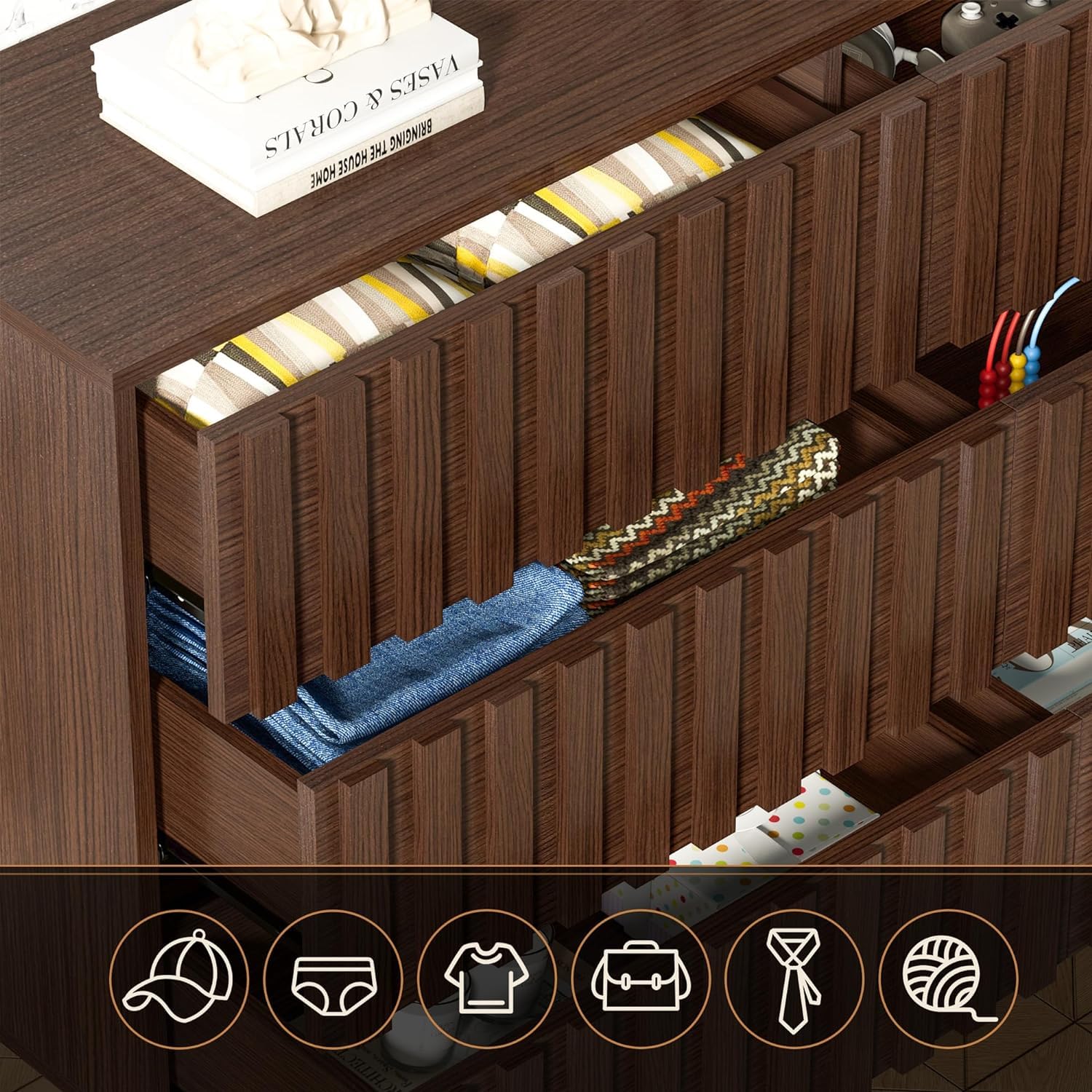 Mid Century Modern Dresser,Dark Wood Dresser for Bedroom