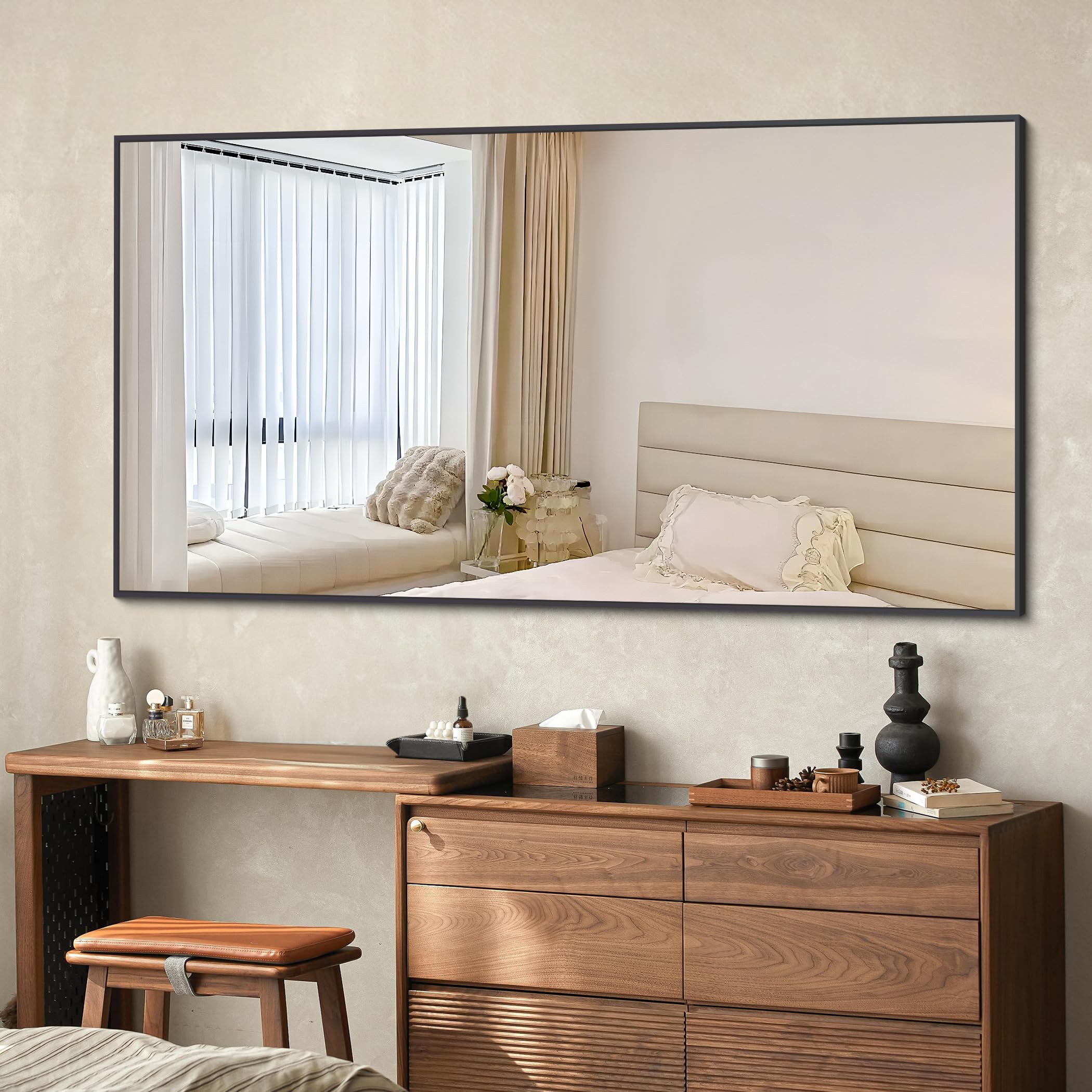 Black Bathroom Mirror for Wall, 55x30 Inch Rectangle Mirrors with Metal Frame