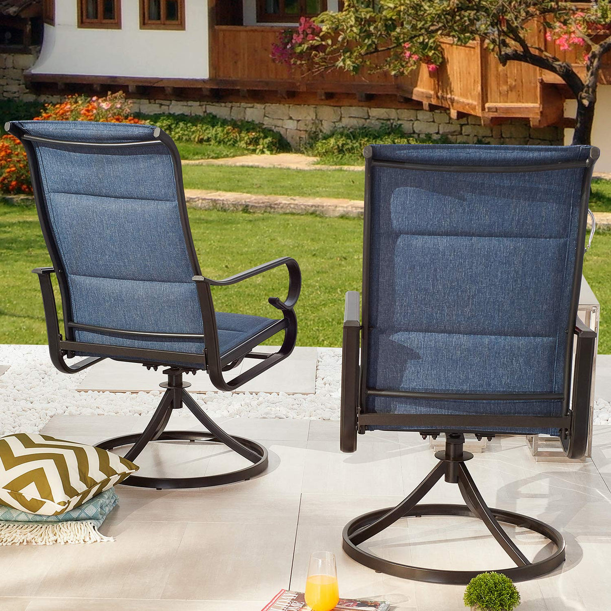 Patio Dining Chairs Textilene Outdoor High Back Swivel Rocker Set