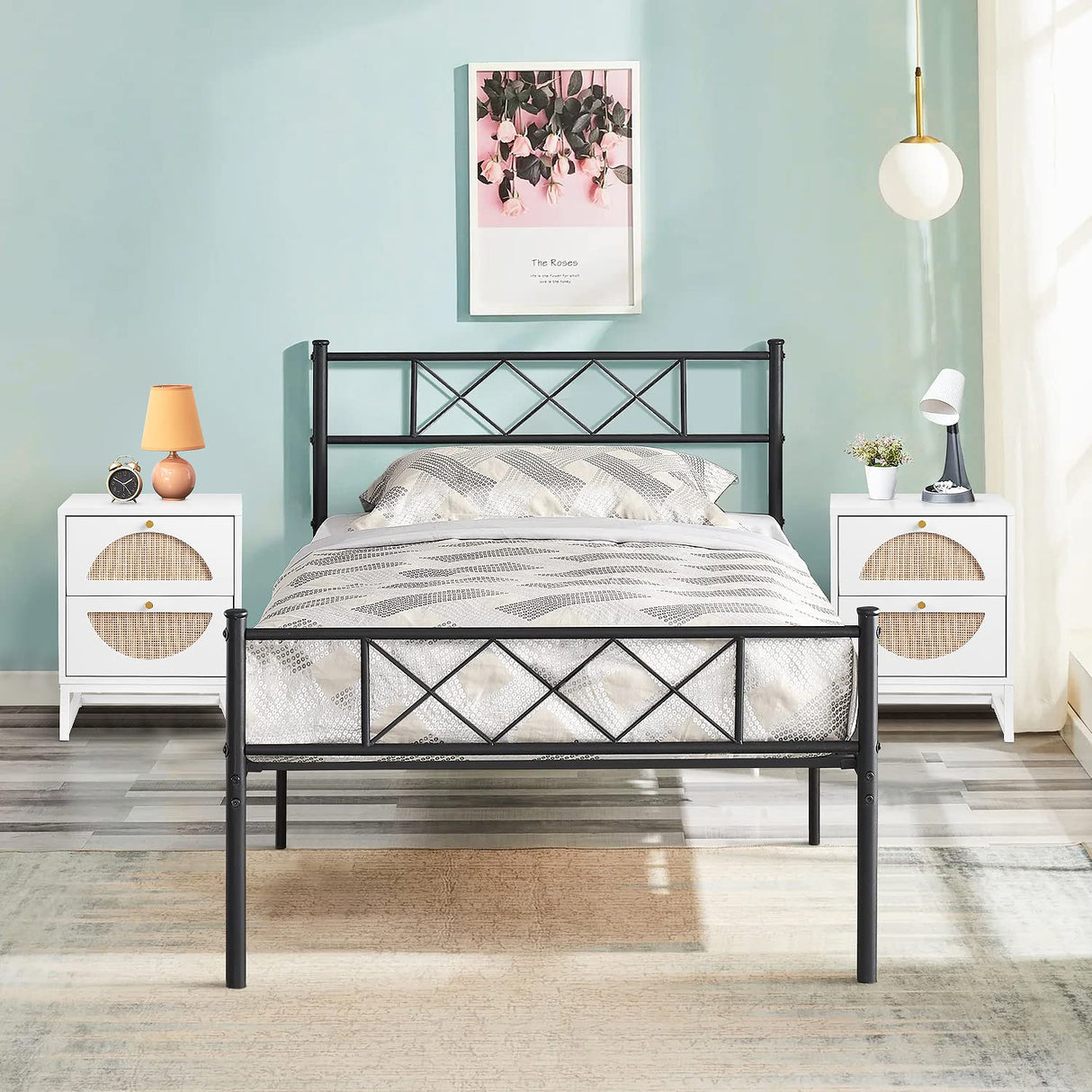 Rattan Nightstand Set of 2, End Side Table