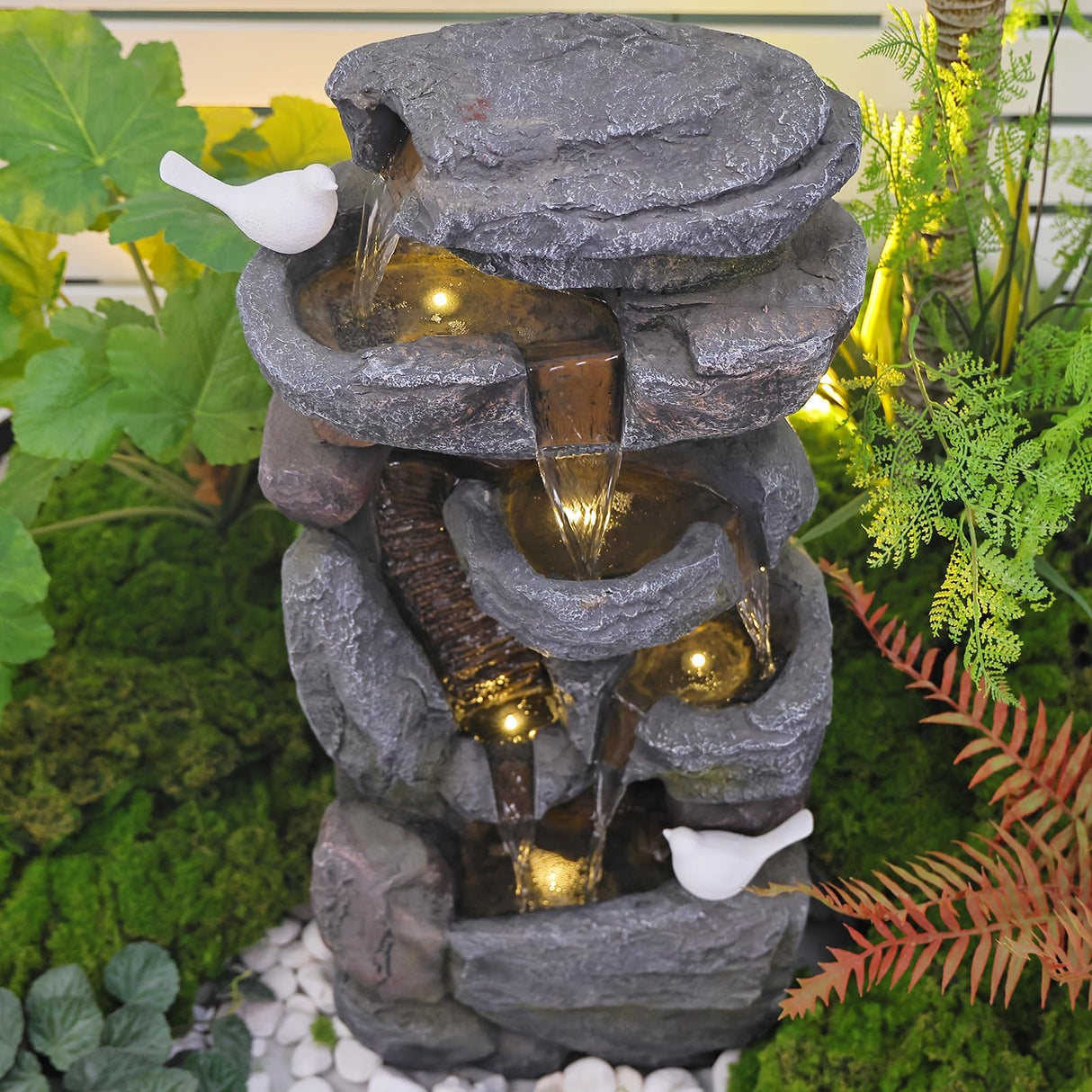 5-Tiered Rock Water Fountain Outdoor Garden - 31.5”Waterfall Fountain Outdoor Water