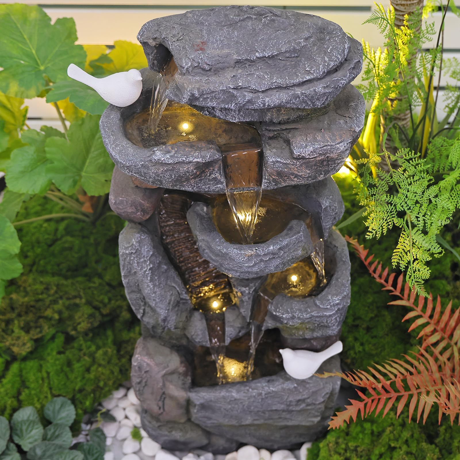 5-Tiered Rock Water Fountain Outdoor Garden - 31.5”Waterfall Fountain Outdoor Water