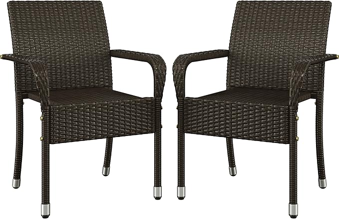 Set of 2 Stackable Outdoor Rattan Dining Chairs, All-Weather Armchair w/Armrests