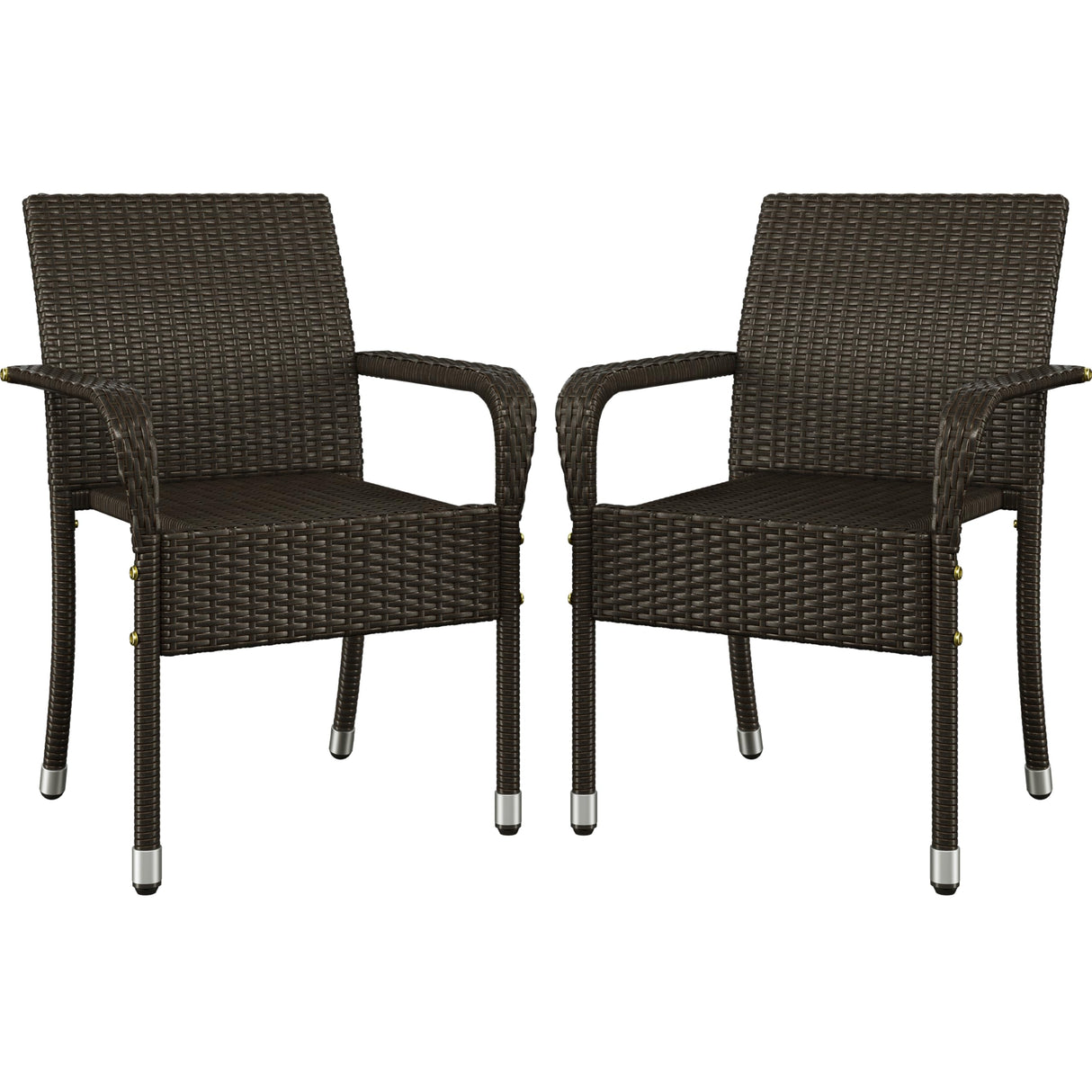 Set of 2 Stackable Outdoor Rattan Dining Chairs, All-Weather Armchair w/Armrests
