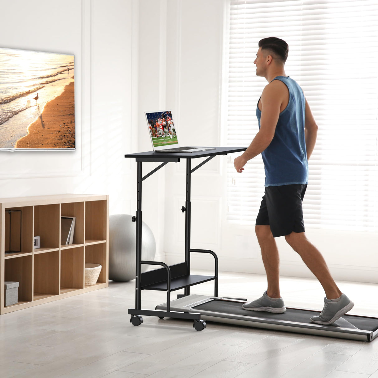 Mobile Adjustable Small Standing Desk Laptop Workstation, Black