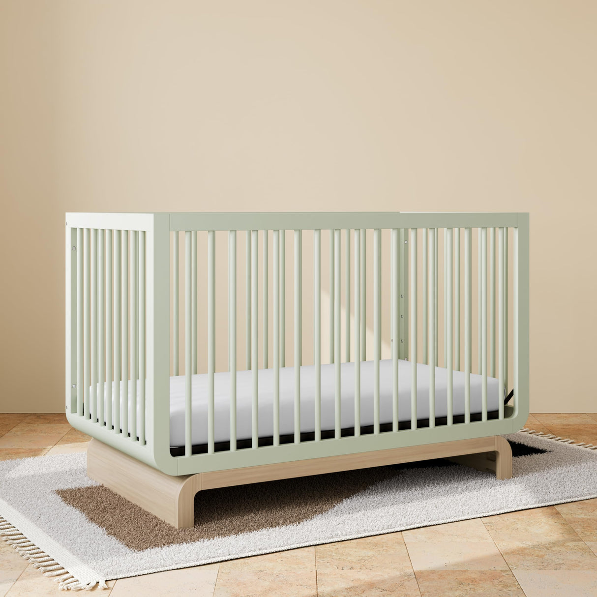 Santorini Deluxe 5-in-1 Convertible Crib with Bonus Toddler Guardrail (Sage with Driftwood) – GREENGUARD Gold Certified, Includes Toddler Guardrail, Fits Standard Crib Mattress