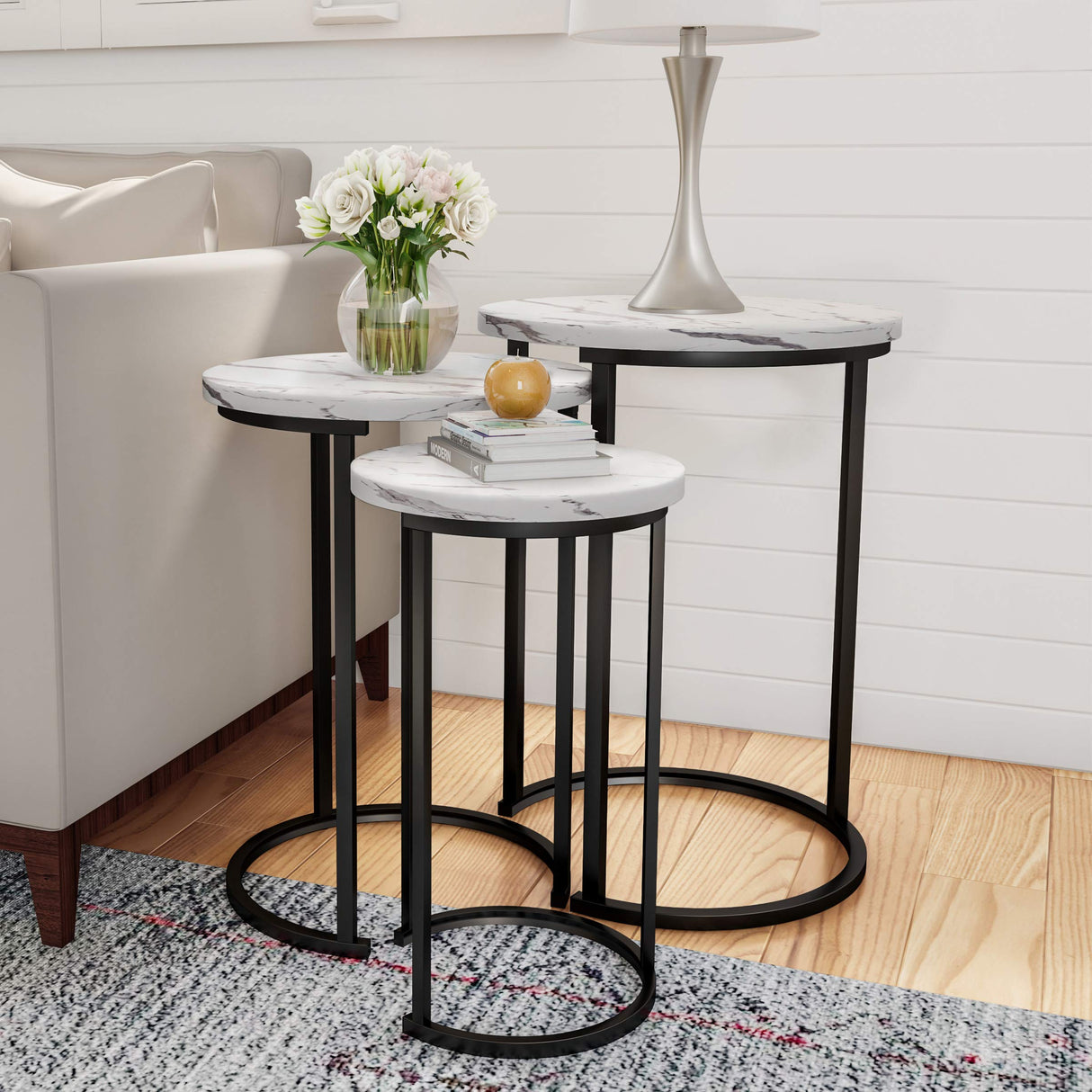 Nesting Tables - Set of 3 Round Side Tables for Living Room, Bedroom, or Home Office