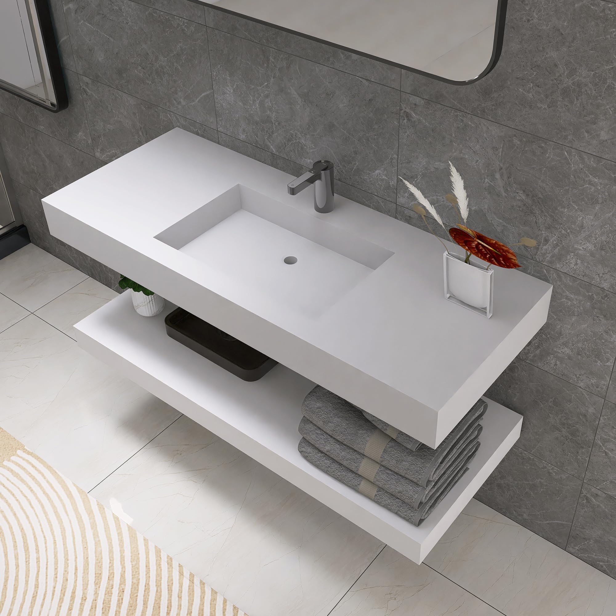 47 inch Wall Mount Floating Vanity with Sink Bathroom Vessel Sink Rectangle Modern