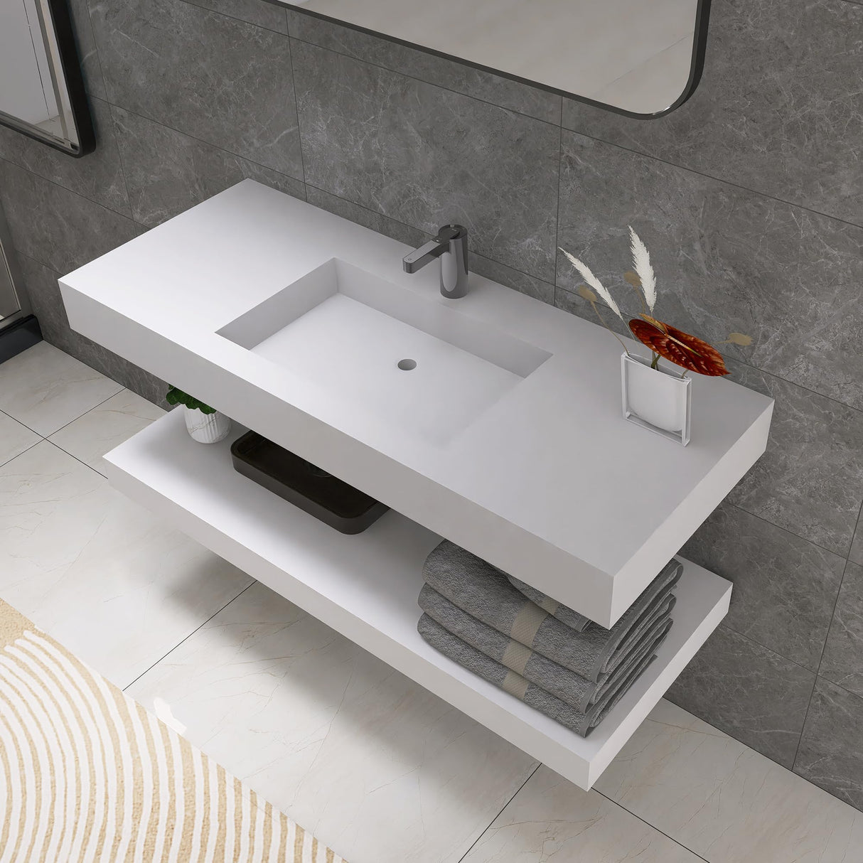 47 inch Wall Mount Floating Vanity with Sink Bathroom Vessel Sink Rectangle Modern