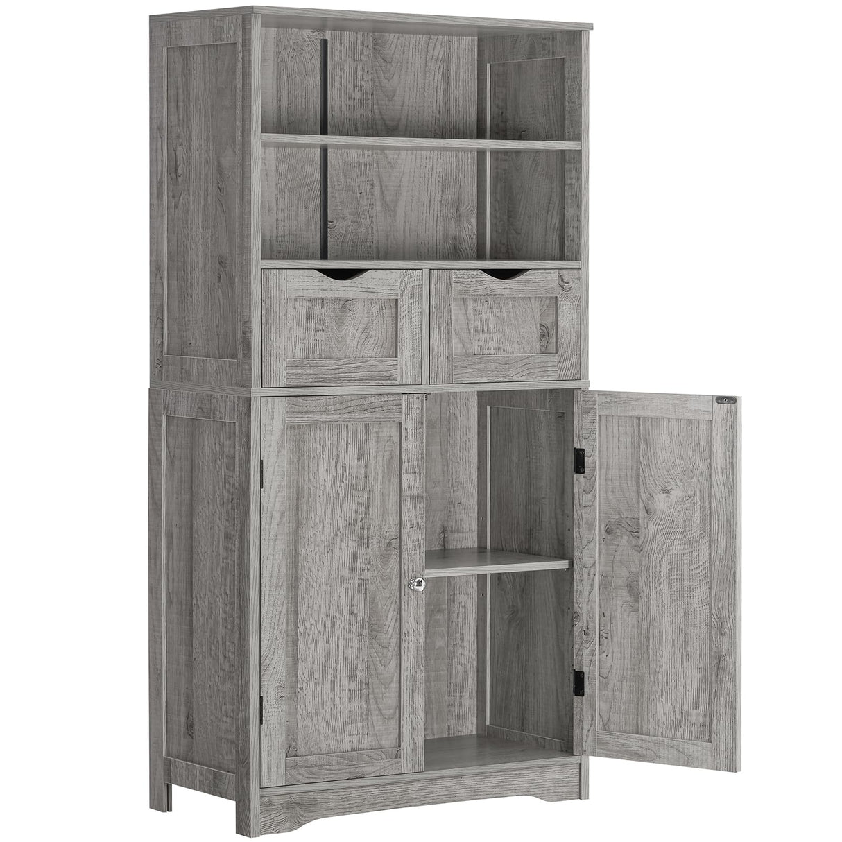 Cabinet with 2 Drawers & Adjustable Shelves, Bathroom Cabinet with Doors, Kitchen Pantry Cabinet