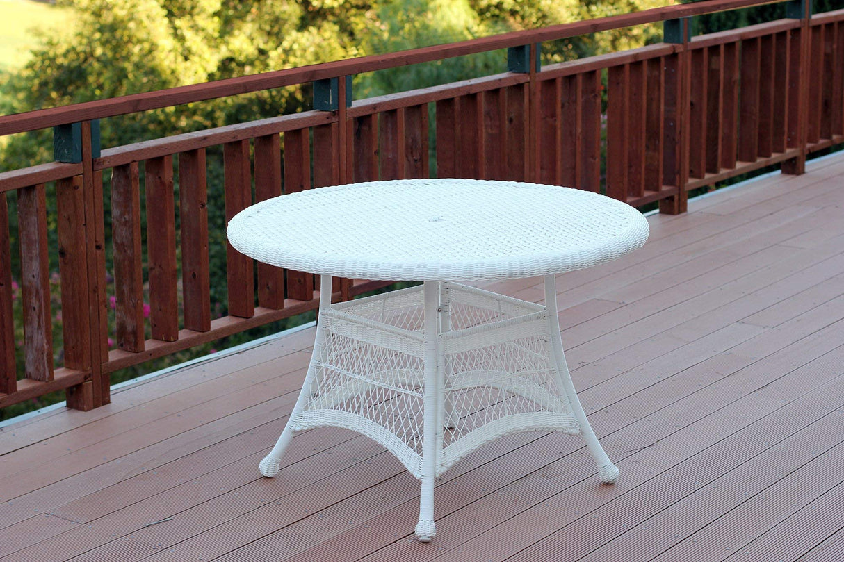 Wicker Round Dining Table, 44", White