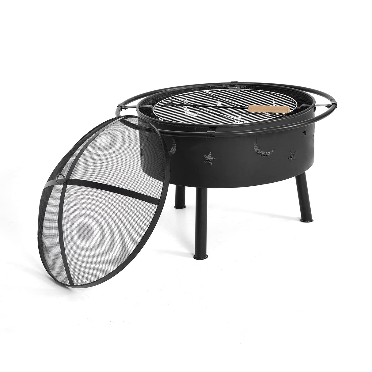 WestinTrends Large FirePit Bowl Star & Moon Bonfire Round Steel Wood Burning Heavy Duty Cooking BBQ Grill for Outdoor Patio Backyard Garden Beach - Bircata