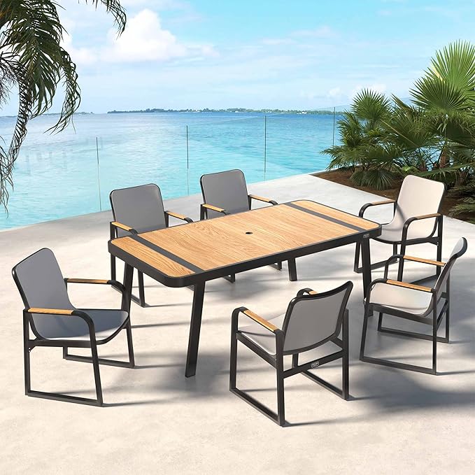 Signature 7 Pieces Outdoor Dining Set, Patio Furniture Set with Finest Teak Wood