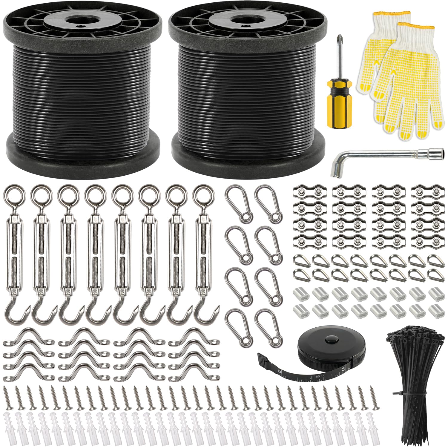400 Ft String Light Hanging Kit Outdoor, Nylon Coated Stainless Steel 304 Wire Rope
