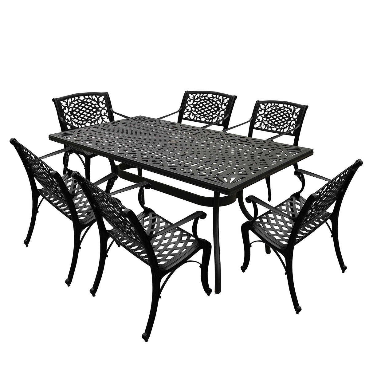 1827-2777(6)-LBK Modern Ornate Outdoor Mesh Aluminum 68-in Black Rectangular