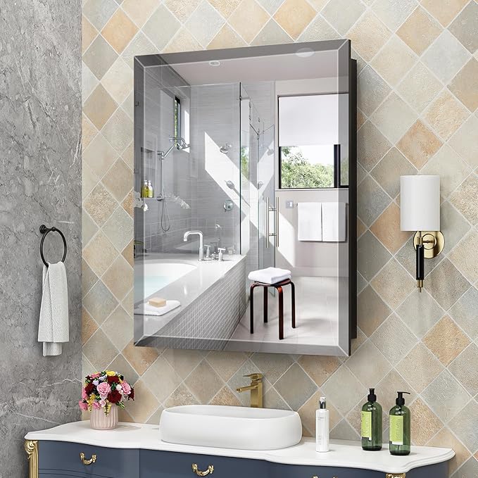 16X24 Inches Medicine Cabinet, Wall Mounted Bathroom Cabinet wirh Beveled Mirror