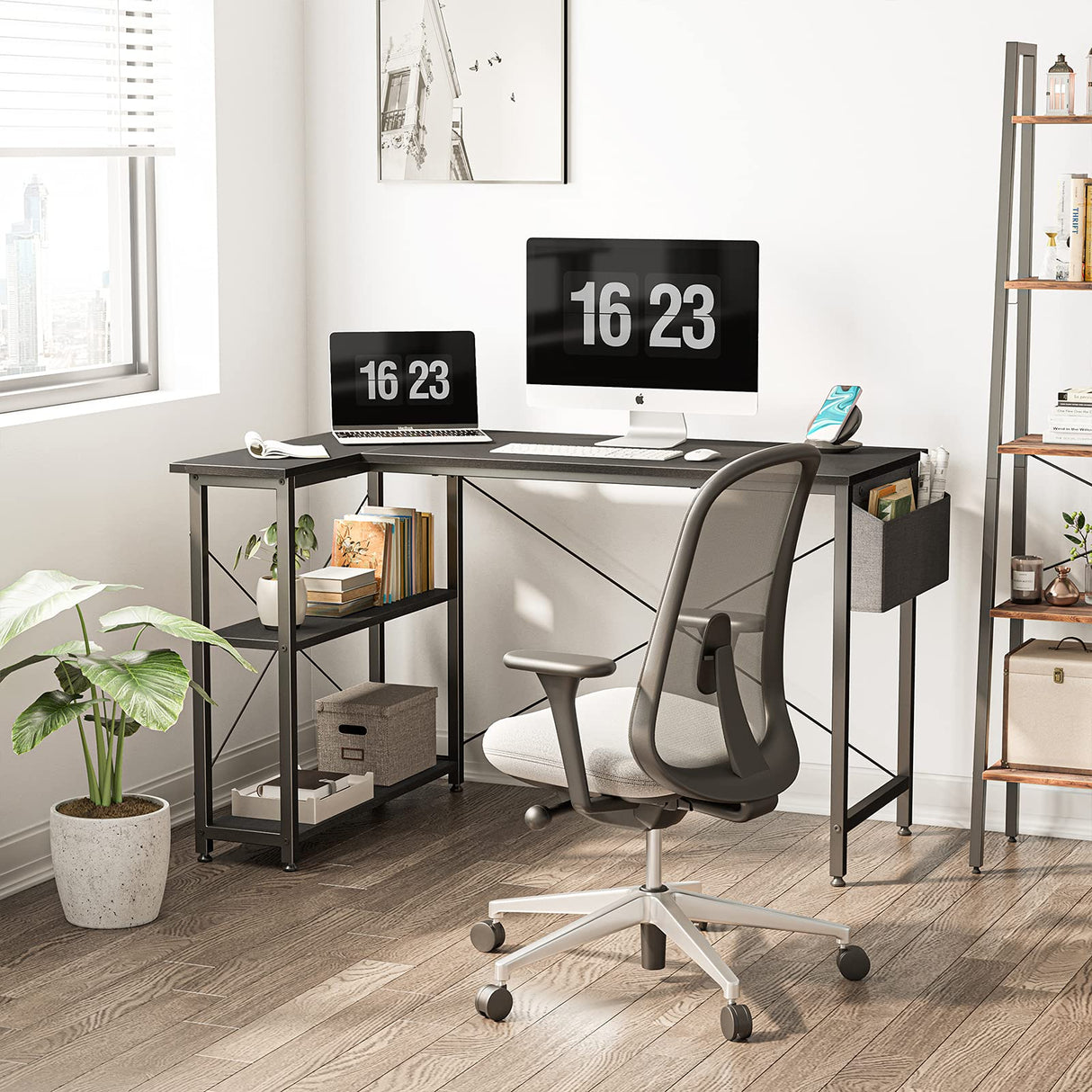 47 Inch Small L Shaped Computer Desk with Storage Shelves Home Office Corner Desk