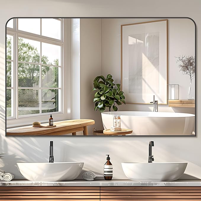 Black Metal Framed Wall Mirror – Modern Décor