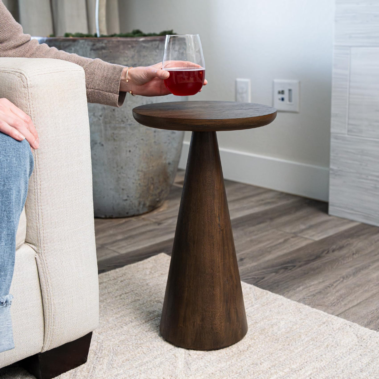 Wood Side Table, 12" Round, Modern Farmhouse Accent Table