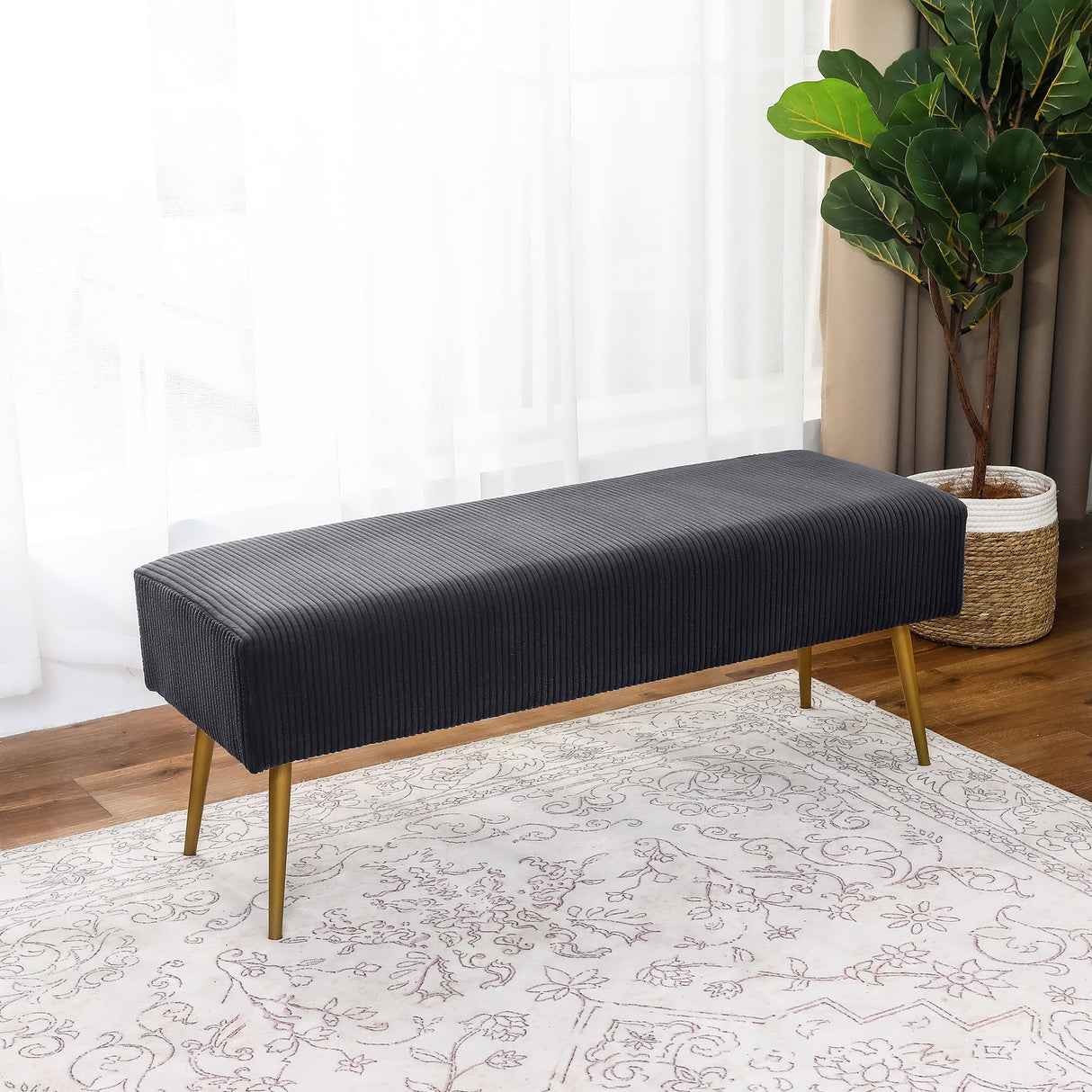 Ottoman Bench, End of Bed 44" Velvet Indoor Window Upholstered Padded Bench