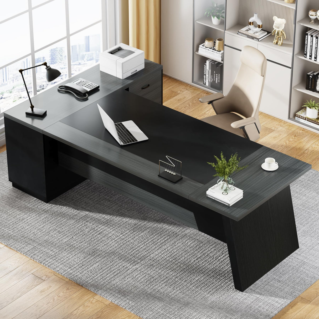 78" L-Shaped Executive Desk, Large Modern Office Desk