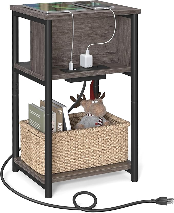 Small Narrow Side Table with Charging Station