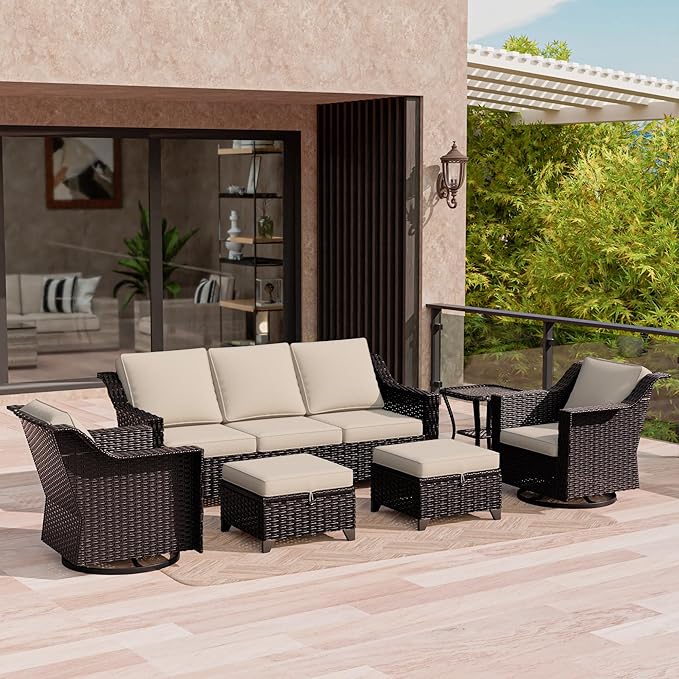 6 Piece Patio Conversation Sets, Outdoor PE Rattan Wicker Furniture Sets