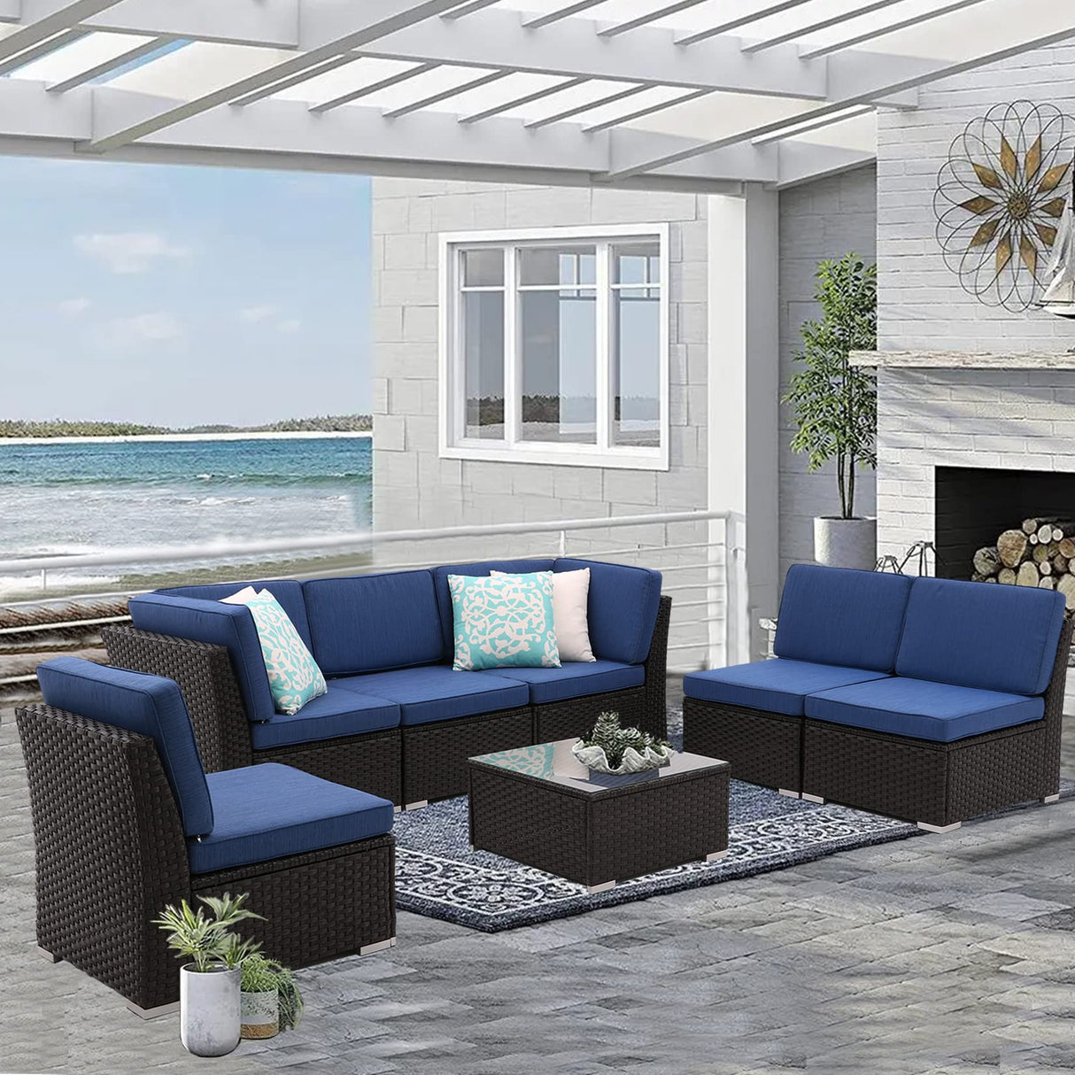 7PCS Patio Sofa Set with Coffee Table Patio Conversation Set Outdoor Sectional