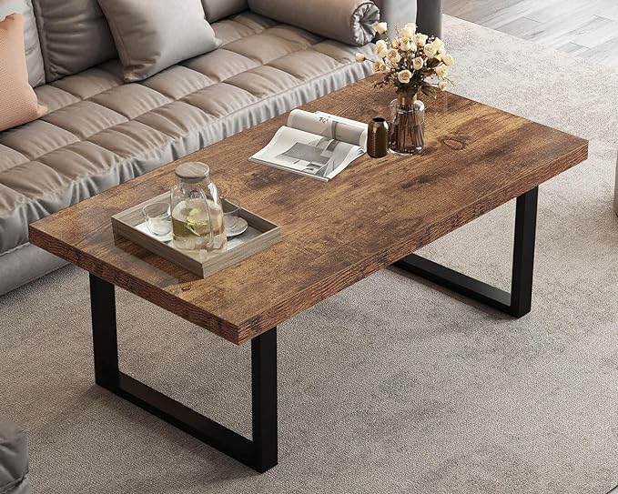 Rustic Living Room Table, Simple Industrial Rectangle Coffee Table