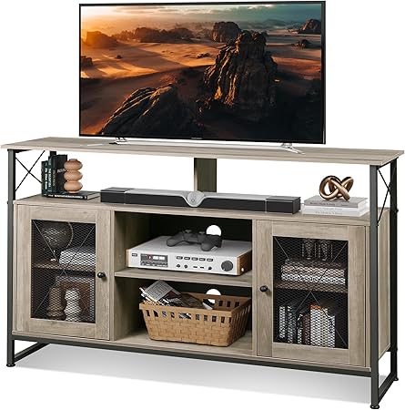 TV Stand 55 inch TV,Tall Entertainment Center with Storage, Farmhouse Industrial