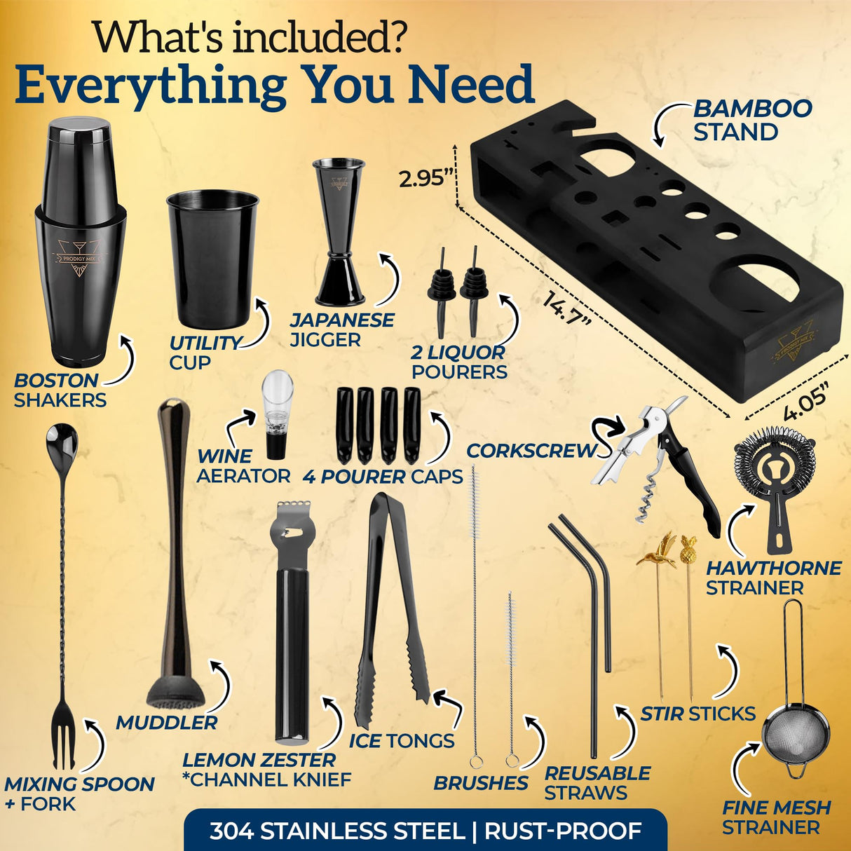 Elite Mixology Bartender Kit 20-Piece Boston Cocktail Shaker Set for Mixing with Stand