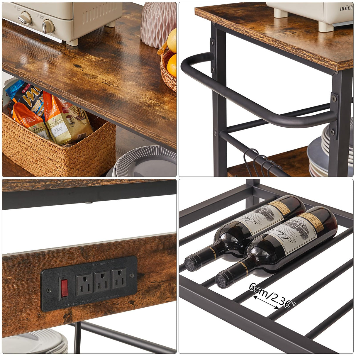 Kitchen Island with 3 Shelves, Island Table for Kitchen with Power Outlet,Kitchen Cart