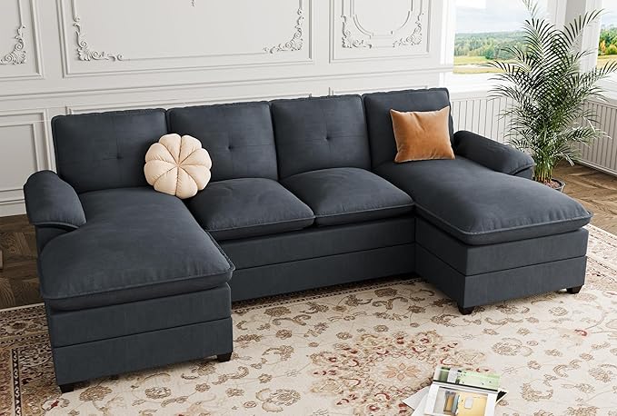 Shintenchi 110" U-Shaped Sectional Sofa with Double Chaise – 6 Colors