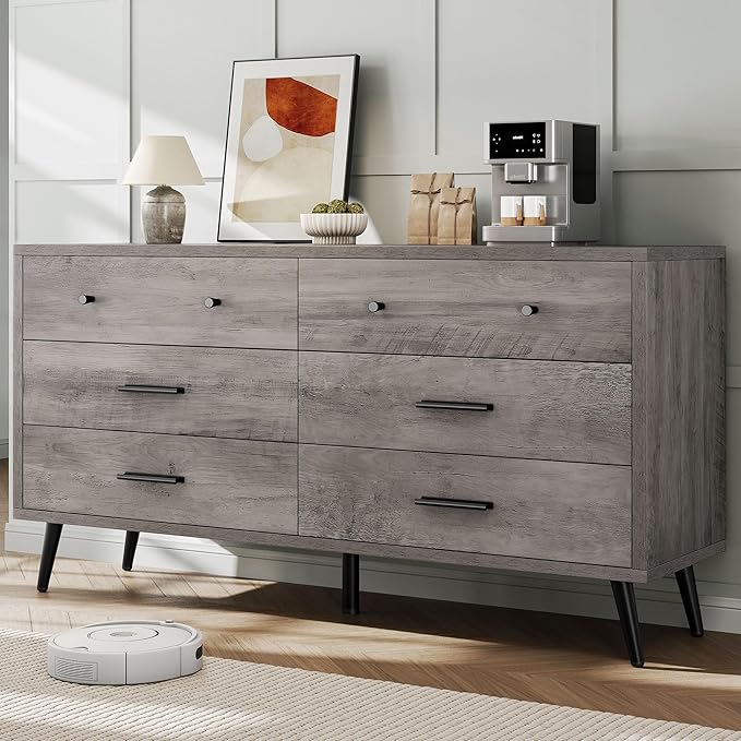 White 6 Drawers Dresser/Modern Wood Dresser Chest of Drawers