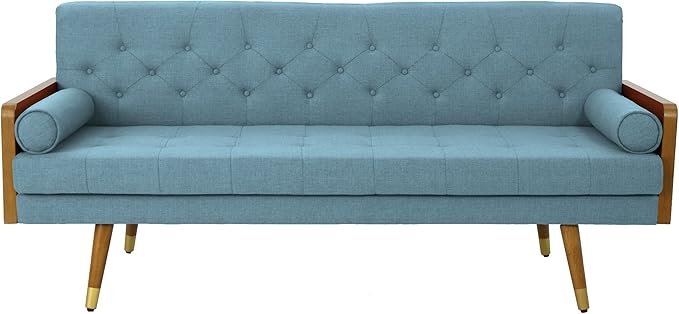 Aidan Mid Century Modern Tufted Fabric Sofa, Blue
