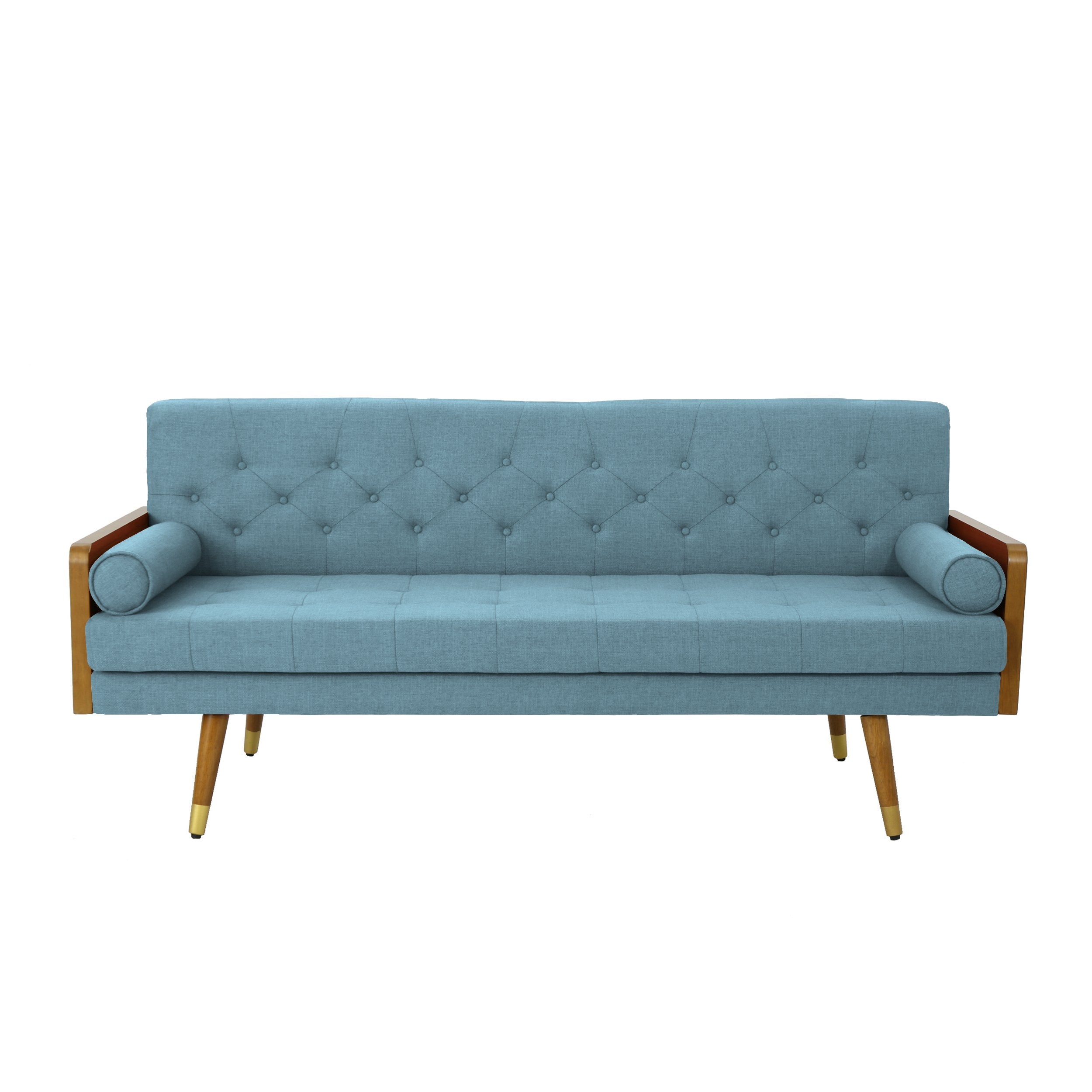 Aidan Mid Century Modern Tufted Fabric Sofa, Blue