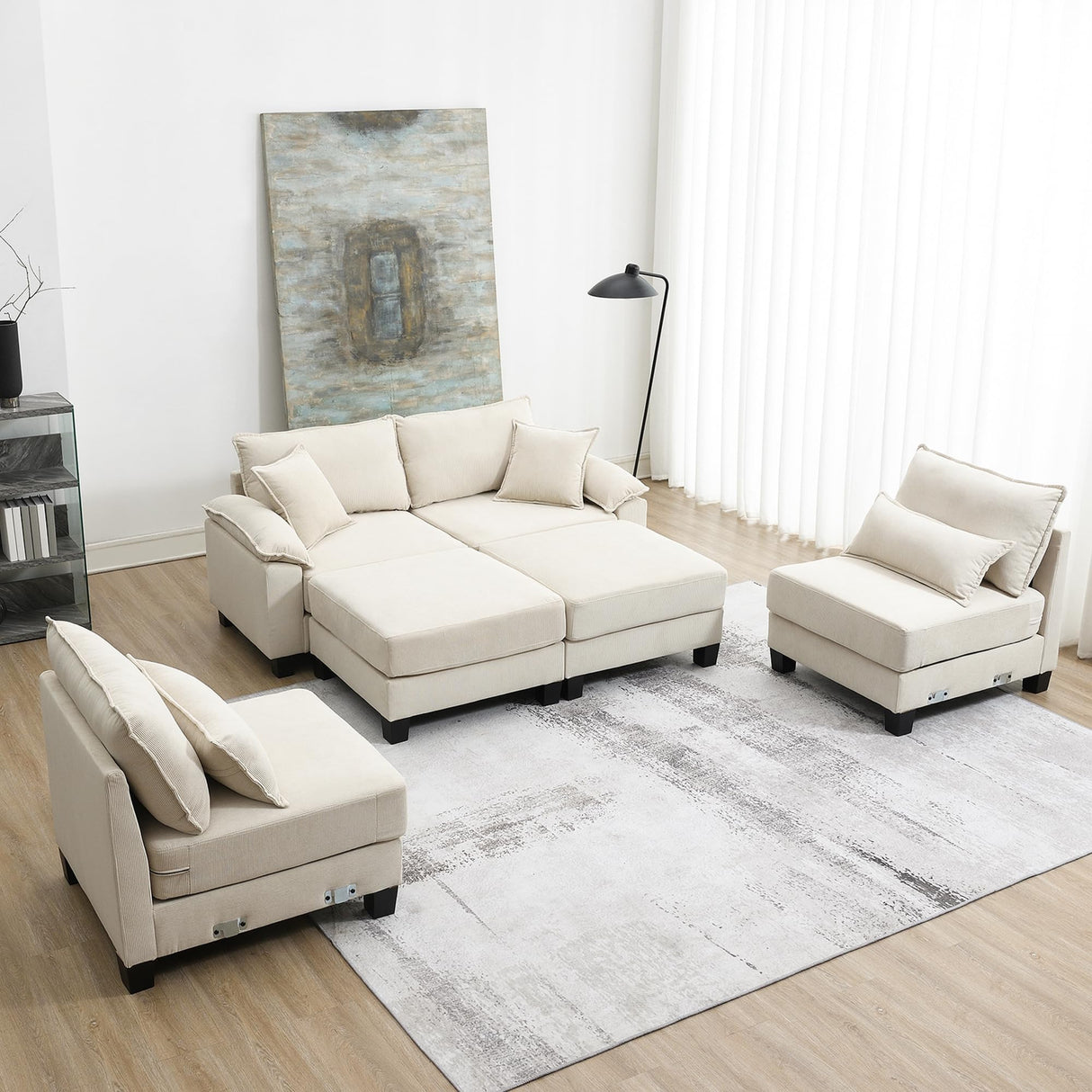 Wide Seat Corduroy Modular Sectional Sofa Bed