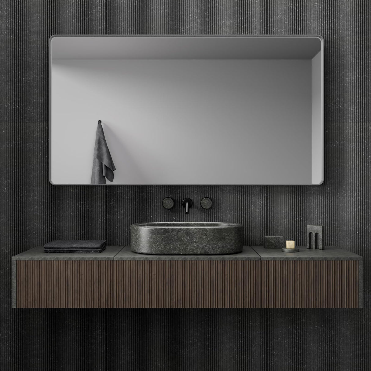 55x30 Inch Brushed Nickel Bathroom Mirror, Brushed Silver Metal Frame Mirror Wall